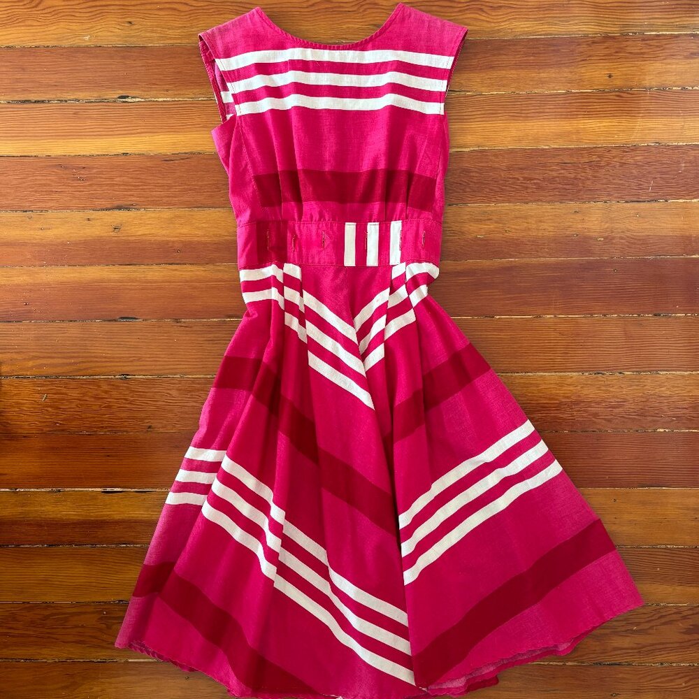 70s True Vintage Byer Too! Twee Secretary Striped Midi Dress 100% Cotton Small